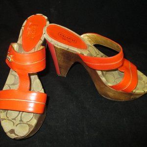 COACH Jonah orange & brown wooden heel logo SHOE..